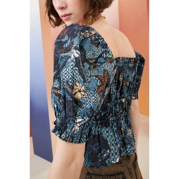 NWOT Ulla Johnson Puff-Sleeve Peplum Evita Floral Top - Picture 6 of 7